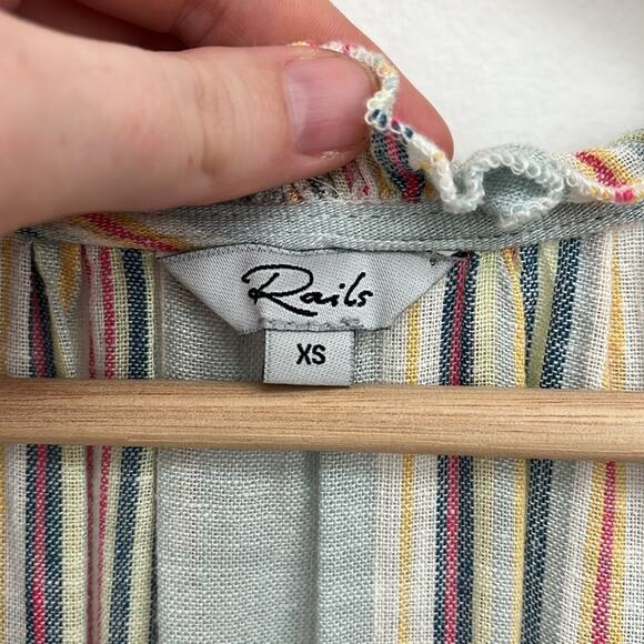 Rails Amelia Sag Harbour Rainbow Stripe Linen Tiered Coastal Flowy Midi Dress XS - Picture 7 of 14